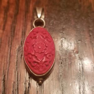 Sterling Silver Carved Cinnabar Pendant 925